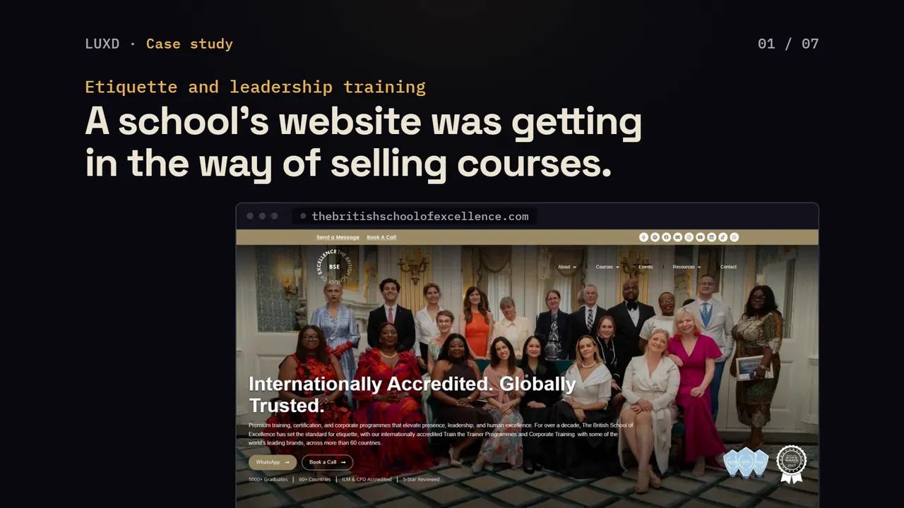 Opening frame of the The British School of Excellence case film.